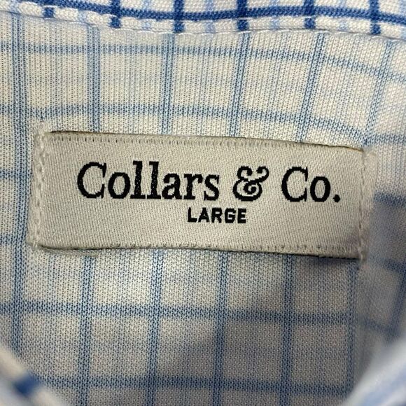 Collars & Co Polo Shirt Mens Large Blue Tattersall Golf Preppy Stretch Dress NWT - Picture 3 of 9